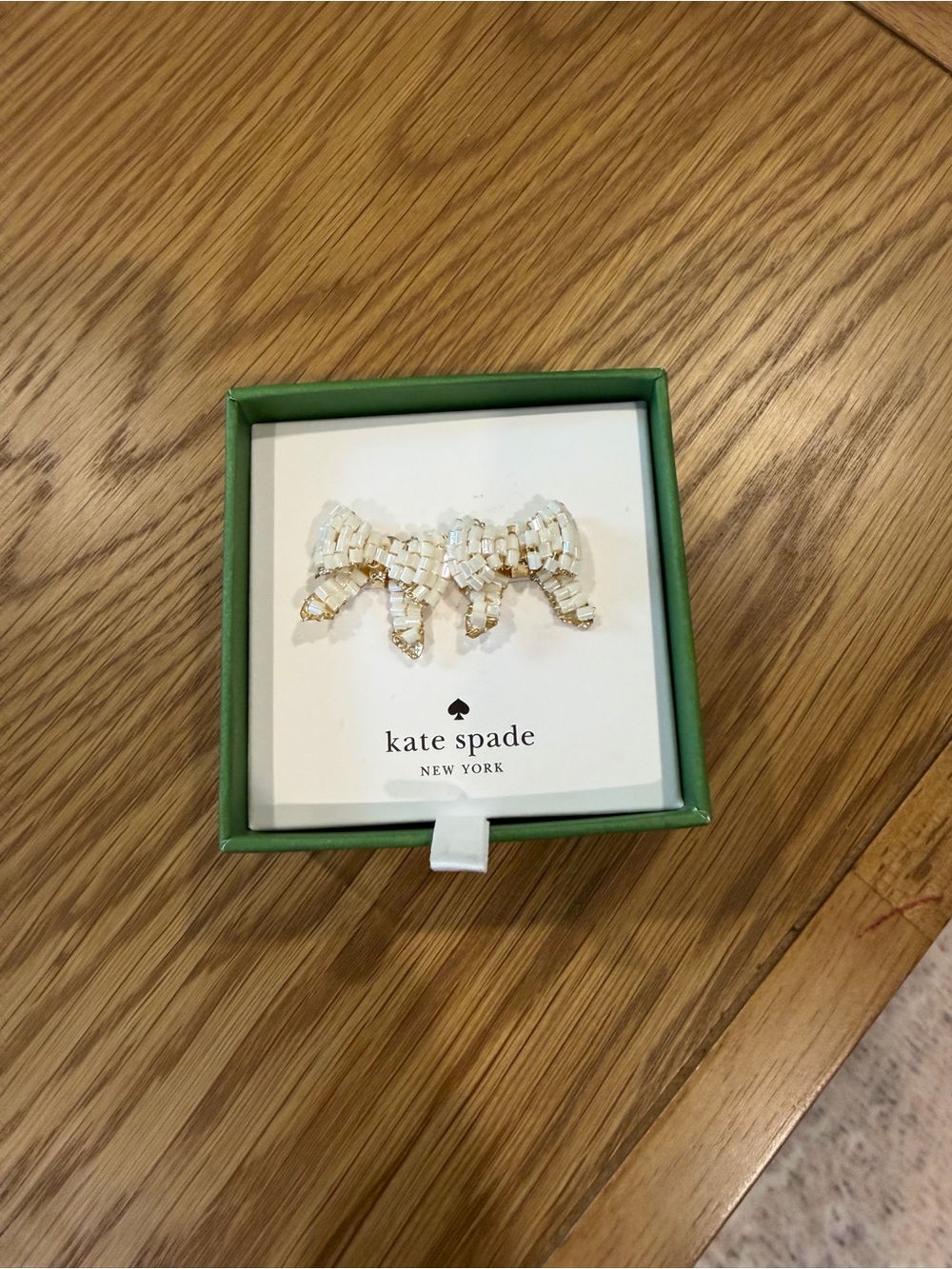 kate spade White and Gold Beaded Bow Earrings
